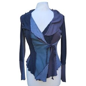 TINY Anthropology Gypsy / Boho Shades of Gray Rag-top, Patchwork Cardigan M